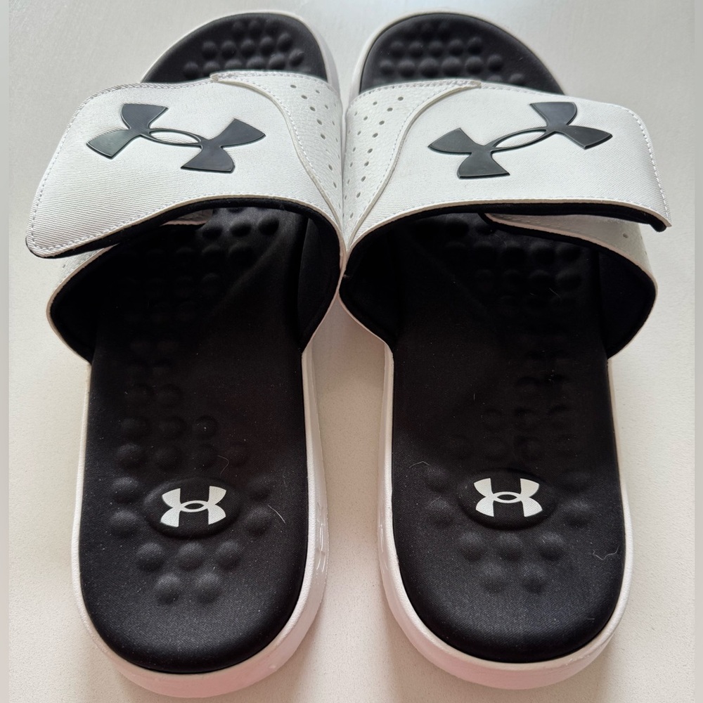 Under Armour Black and White Slide Sandals